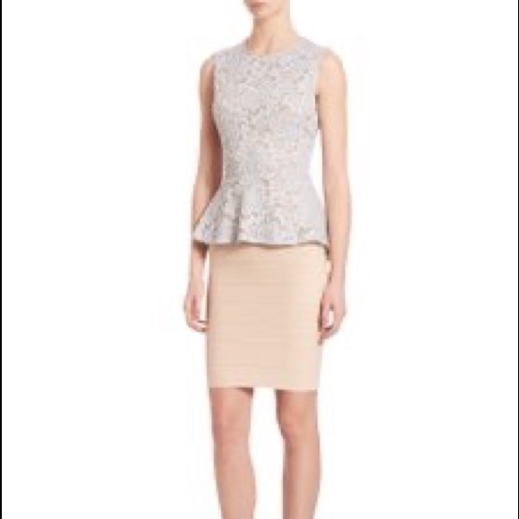 BCBGMAXAZRIA Blue Floral Lace Peplum Top - Picture 2 of 3